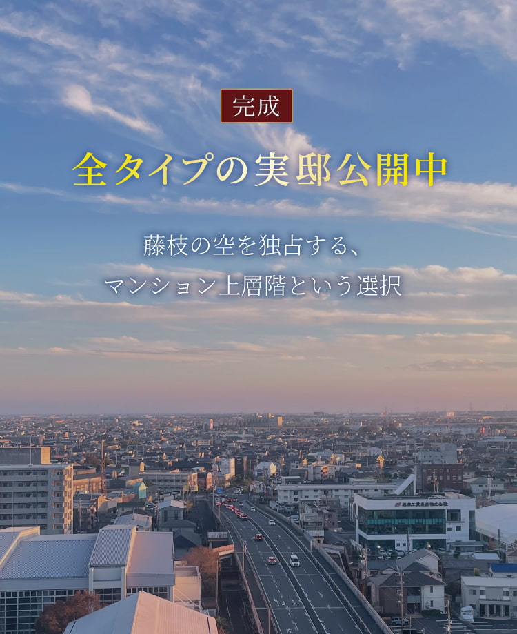 完成　各タイプの実邸公開中　藤枝の空を独占する、マンション上層階という選択