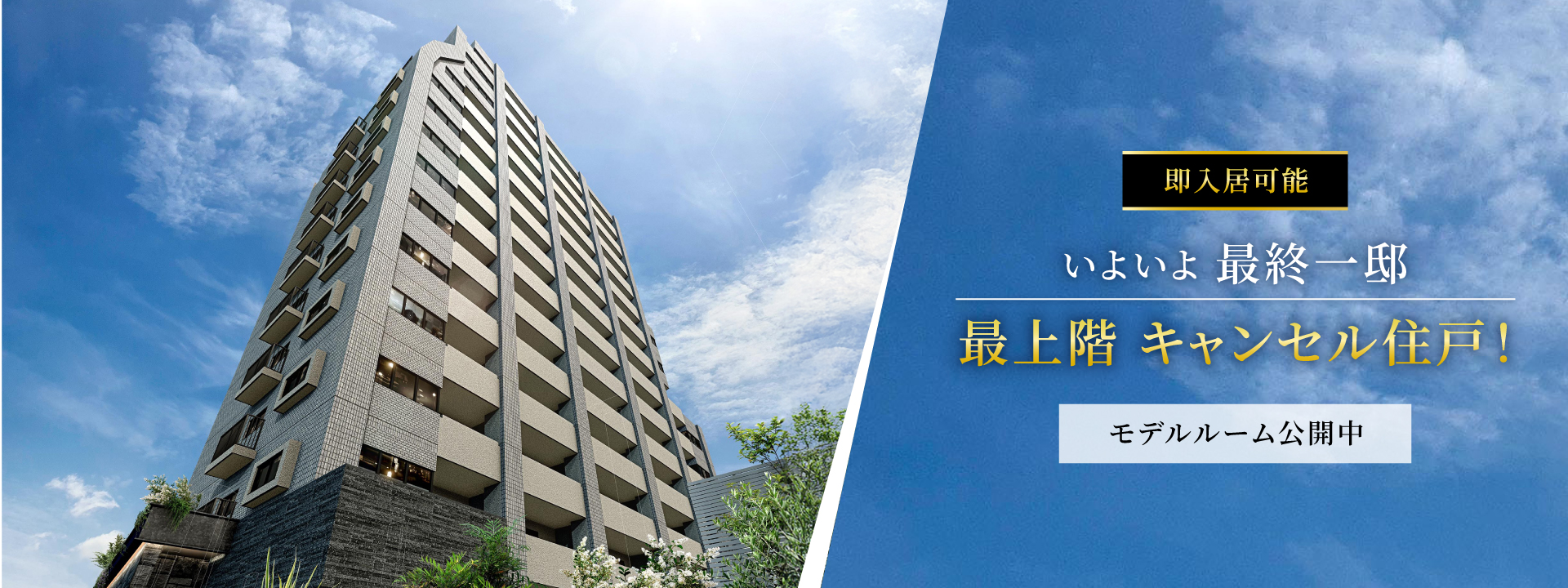 堂々完成 即入居可能 いよいよ最終一邸 最上階 キャンセル住戸！ モデルルーム公開中