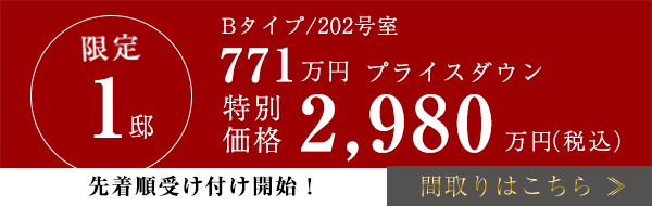 限定1邸 771万円プライスダウン 特別価格2,980万円（税込） 先着受付開始！間取りはこちら